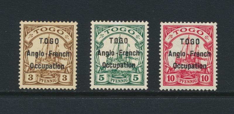 TOGO (BRITISH) 1914 3-10pf+HOLCOMBE CERT, VF MLH SG#H1-3 CAT£390 $500(SEE BELOW)