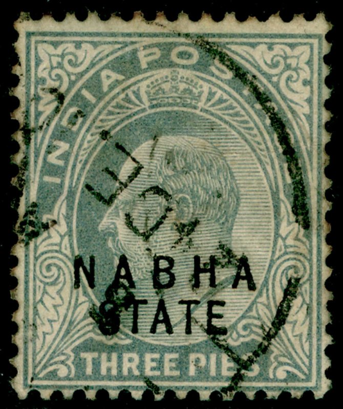 INDIAN STATES - Nabha SG O24, 3p pale grey, USED. Cat £42.