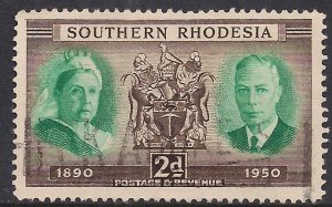 Southern Rhodesia 1950 KGV1 2d Victoria Arms & KGV1 used SG 70 ( 1050 )