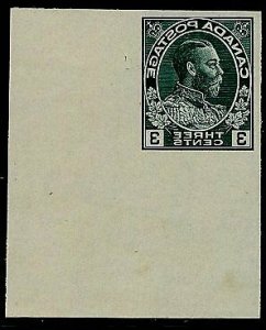 CANADA - 1928 KGV 3c Admiral IMPERF ENLARGED & REVERSED in  Green on thin card