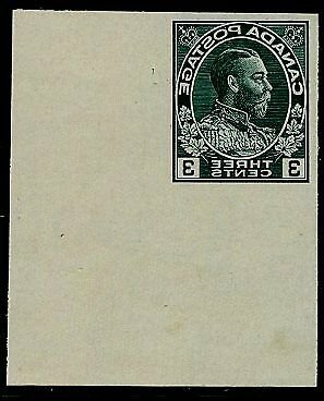 CANADA - 1928 KGV 3c Admiral IMPERF ENLARGED & REVERSED in  Green on thin card