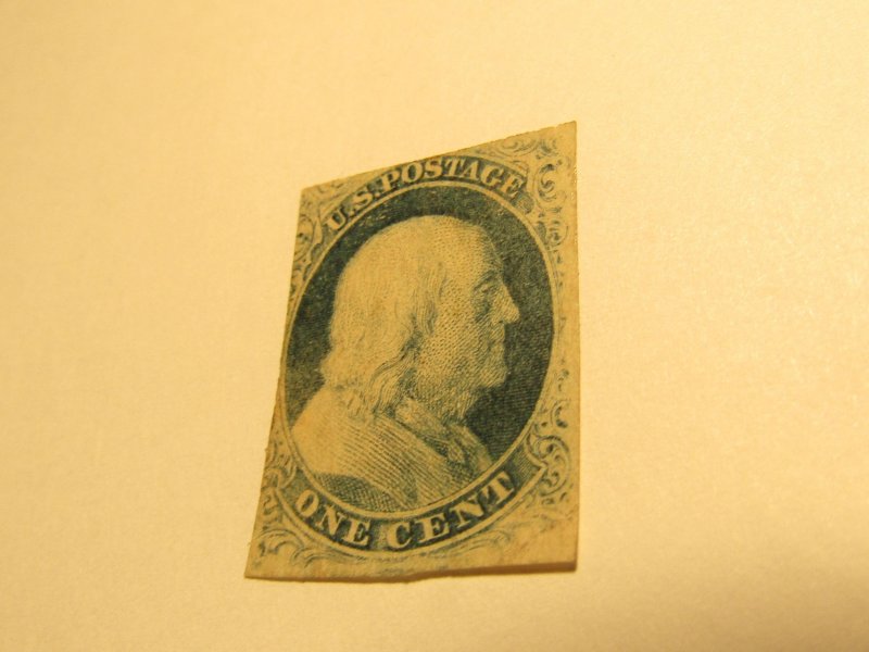US Stamps, Scott #7, 1c Blue - Type II - Franklin - Used - 1851, A Relief Plate2