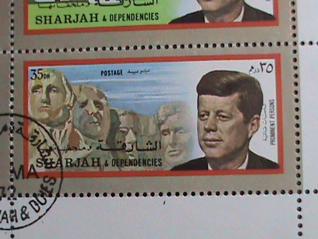 SHARJAH STAMP:1972 PRESIDENT JOHN FRANCIS KENNEDY CTO S/S SHEET VERY FINE