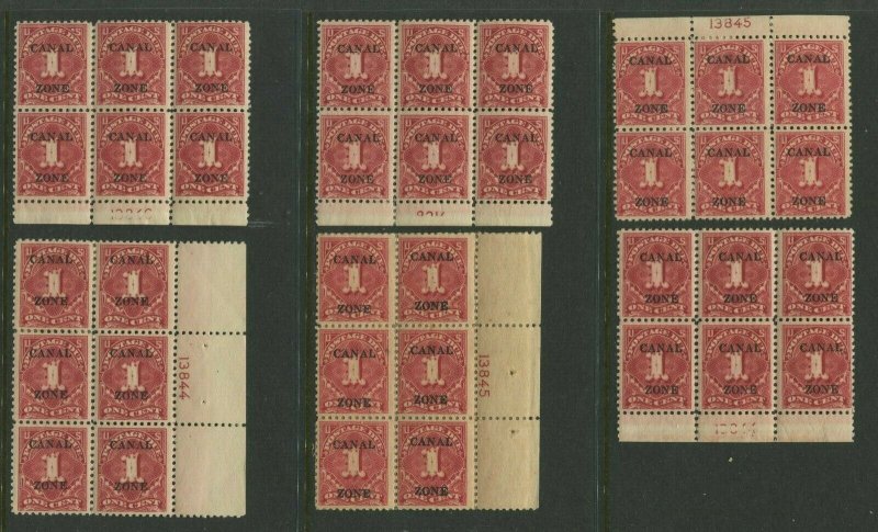 LOT of 6 Canal Zone J18 Postage Due Plate Blocks of 6 Stamps (CZJ18 PB LOT)