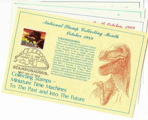 USPS 2nd Day/1st Day of Sale #2422-25 Dinosaurs 4 Cards Stamposaurus 1989