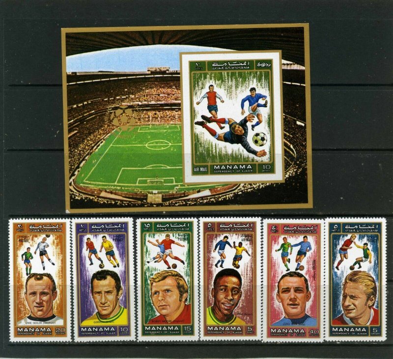 MANAMA 1972 SOCCER SET OF 6 STAMPS & S/S MNH