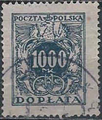 Poland J55 (used) 1000m postage due, indigo (1923)