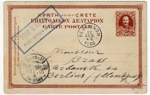 Crete 1905 Rethymnon cancel on postal card to Germany