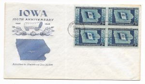 US 942 (Me-27) 3c Iowa Statehood blk 4 on FDC Grimsland Cachet ECV $18.00