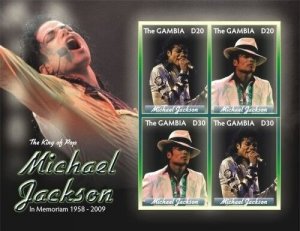 Gambia - Michael Jackson in Memoriam 1958 - 2009 Sheet of 4 Stamps MNH