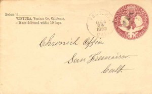 United States California Ventura 1893 circular grid  2c Columbian Envelope.