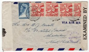 Dutch West Indies Curacao 15c,50c(4) airmail to New Zealand, censored, Jun. 1942