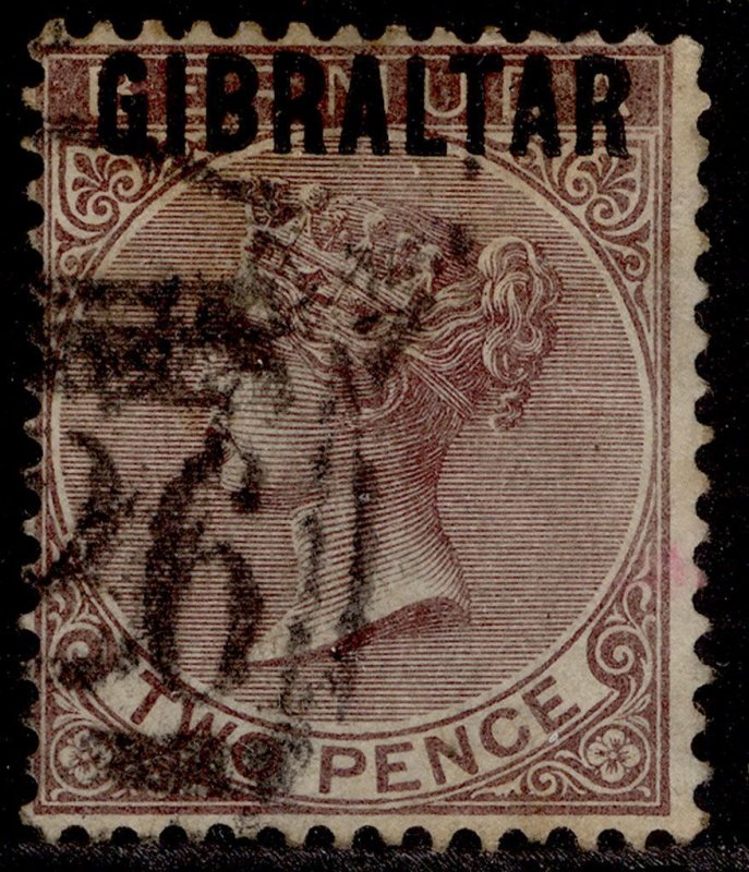 GIBRALTAR QV SG3, 2d purple-brown, USED. Cat £90.