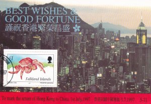 Falkland Isl. # 607a Return of Hong Kong to China Souvenir Sheet, Used, 1/2 Cat.