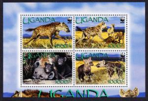 Uganda WWF Spotted Hyaena 4v in block 2*2 SG#2551-2554 SC#1892a-d MI#2663-2666