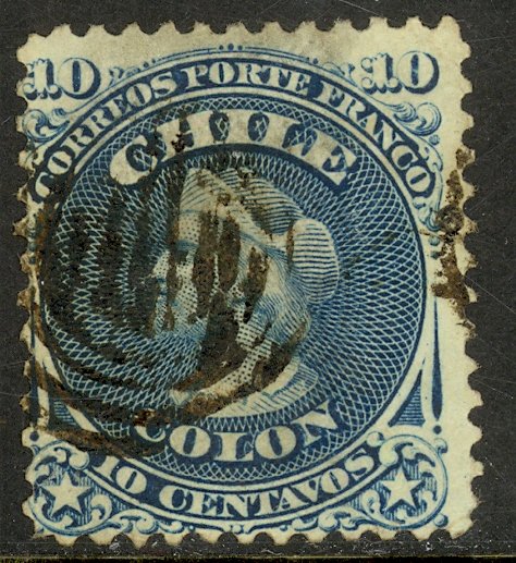 CHILE 1867 10c Blue COLUMBUS Issue Sc 18 VFU