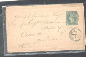 ST LUCIA COVER (P1209B)  1896 QV 1/2D PS WRAPPER SENT TO CALCUTTA INDIA  WOW! 