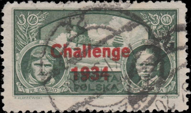 POLOGNE / POLAND - Mi.290 Challenge 1934 30gr. Olive-Green p.11 1/2 - Used