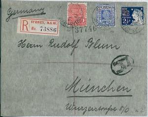 NEW SOUTH WALES -  POSTAL HISTORY:  registered COVER to GERMANY w/arrival cancel