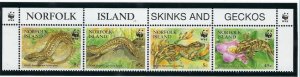 Norfolk Is 596 strip of 4 MNH 1996 Skinks and Geckos (ak3436)