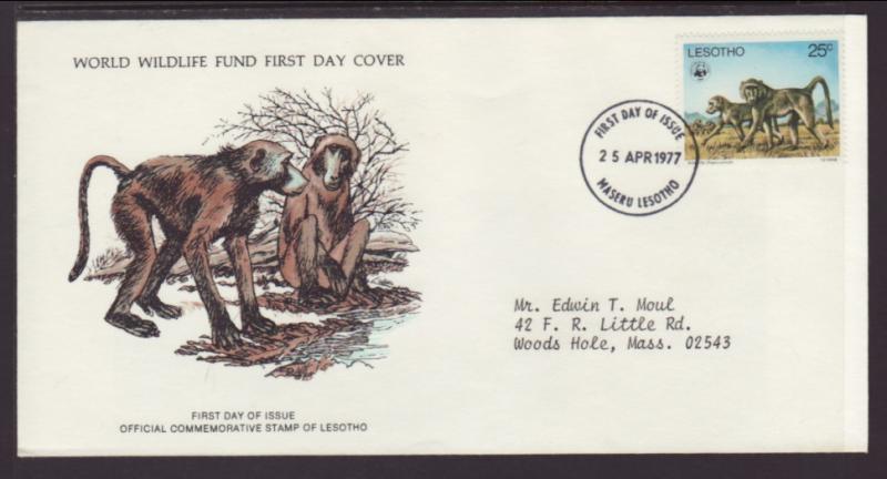 Lesotho 232 Baboon 1977 WWF Typed FDC