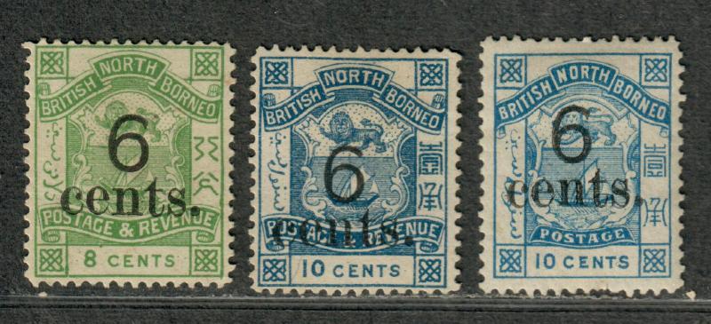 British North Borneo Sc#52-53, 55 M/H/F-VF, Partial Set, 52-3 NG, Cv. $252.50