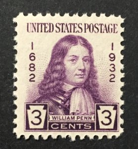 U.S. 1932 #724, William Penn, MNH(see note), 2 Pics.