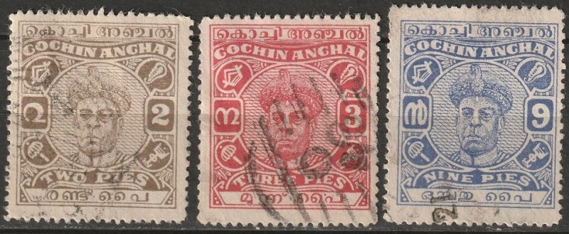 India Cochin 1947 Sc 82-3,85 used