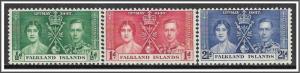 Falkland Islands #81-83 Coronation Complete Set MH