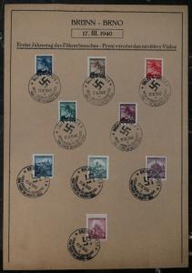 1940 Brno Bohemia Moravia Germany Souvenir Sheet Cover 1st Year In Protectorate