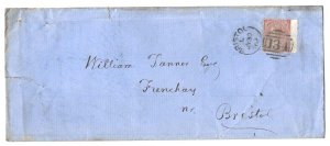 GB 1862 4d sg80 fu on g-f 1862 cover, Bristol duplex c£300