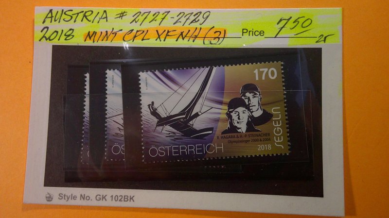 Austria 2018 Water Sports Issue Scott# 2727-2729 Mint XF NH CPL set of 3