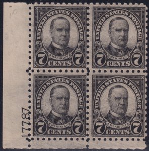 #588 Mint NH, F-VF, Plate number block of 4, gum skip (CV $425) (CV $26 - ID4...