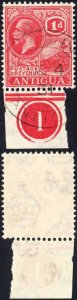 Antigua SG63 1d Carmine-red wmk Script Plate Number example