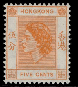 HONG KONG QEII SG178, 5c orange, M MINT.