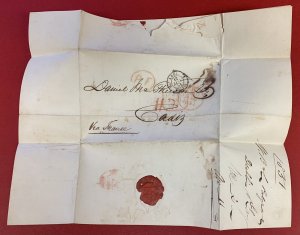 Ireland, 1851, Stampless Cover/with Letter, Dublin to Cadiz, 6 Postal Markings