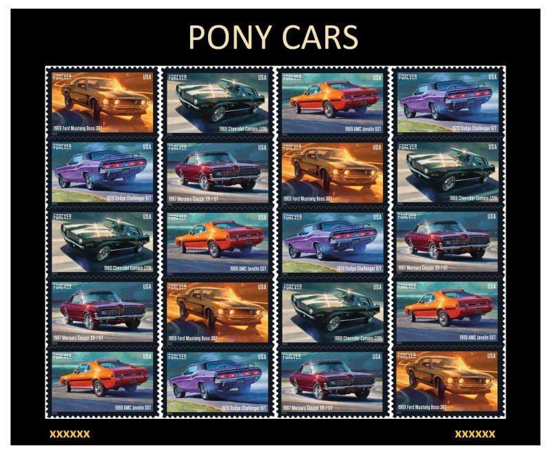 US 57155719 5719b Pony Cars forever sheet (20 stamps) MNH 2022 after