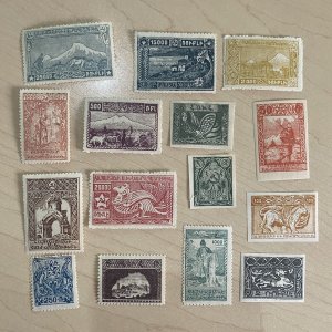 Armenia 1920-1922 lot of 15 stamps Mint Hinged + MNH Most Perforated