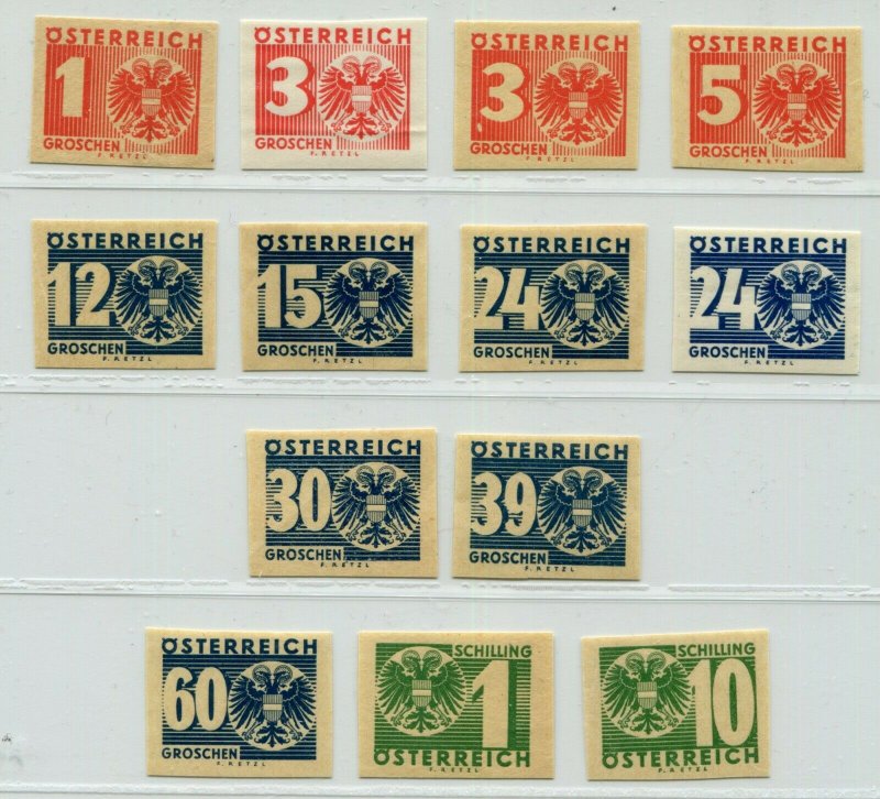 AUSTRIA 1934 POSTAGE DUE SET IMPERFS 15 VALUES EX SCOTT J159-J174 PERFECT MNH/NG