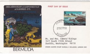 Bermuda 1975 200th Ann. Gunpowder Plot at St. Georges FDC Stamps Cover Ref 29022