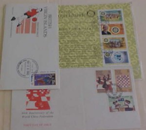 VIRGIN ISLANDS  FDC SOCCER 1992/CHESS 1984/ROTARY SHEETLET 1980