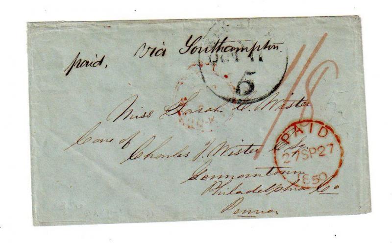 1849 stampless HONG KONG to USA ex Scamp