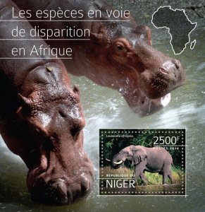 Wild Animals Stamps Niger 2014 MNH Endangered Species Elephants Hippos 1v S/S