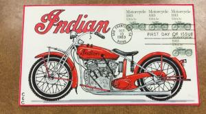  HANDPAINTED C&C Cachet FDC  Indian MOTORCYCLE 1983 SC# 1899 2/14 red