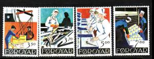 D4-Faroe Is.-Sc#201-4-unused NH set-Modern Fish factory-1990