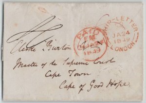 Great Britain 1849 LONDON SHIP LETTER Cape of Good Hope Stampless Folded Cover
