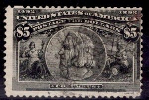 US Stamp #245 $5 Columbian USED SCV $1150