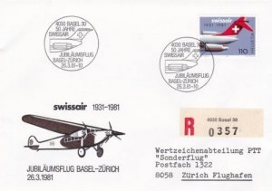 Switzerland Special 50 Year Jubilee Swiss  Five Air Flights Covers set R21361