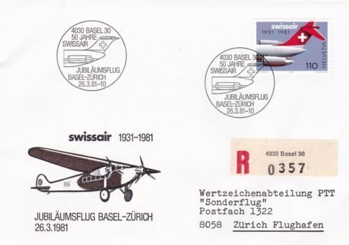 Switzerland Special 50 Year Jubilee Swiss  Five Air Flights Covers set R21361