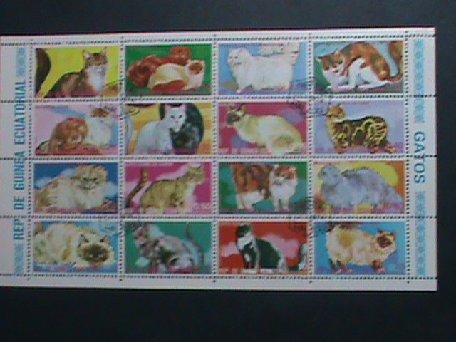 GUINEA EQUATORIAL-1974- COLORFUL BEAUTIFUL LOVELY  CATS CTO SHEET- VERY FINE